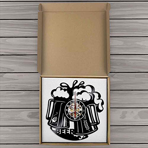 Cwanmh Logotipo de Cerveza Arte de Pared Reloj de Pared Pub Bar Bistro Barman cervecería vítores Alcohol Licor Cerveza pálida Disco de Vinilo Reloj de Pared Regalo 30x30cm