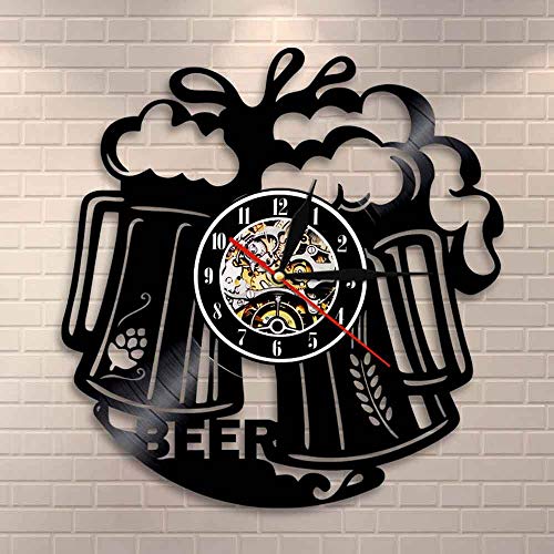 Cwanmh Logotipo de Cerveza Arte de Pared Reloj de Pared Pub Bar Bistro Barman cervecería vítores Alcohol Licor Cerveza pálida Disco de Vinilo Reloj de Pared Regalo 30x30cm