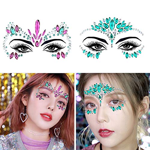 Czemo® 8 Juegos Pegatinas Cara Joyas Sirena Cara Gems Pegatinas Festival, Maquillaje Facial Joyas Cristales Cuerpo del Rhinestone de la Muchacha Pegatinas Adhesivos Gems (Pattern 2)