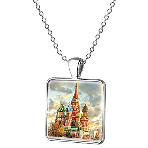 DADATU Hermoso Pueblo Paisaje ilustración Colgante Collar Blanco Nieve Castillo montaña casa Planeta niño Regalo joyería