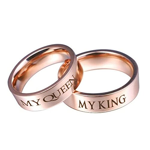 Daesar Anillo Acero Inoxidable Anillo Grabado MY King&MY Queen Anillos Pareja Oro Rosa Anillos Compromiso Pareja Talla Mujer 30 Hombre 22