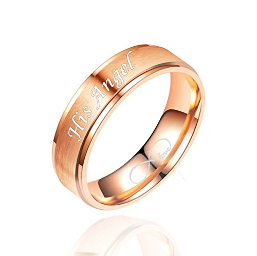 Daesar Anillos de Acero para Parejas Anillo Negro Oro Rosa Anillo Grabado Her Demon&His Angel Anillos Compromiso Pareja Talla Mujer 22 Hombre 17