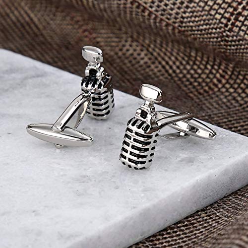 Daesar Gemelos Acero Inoxidable Gemelos Camisa Micrófono Gemelos para Hombre Plata Negro