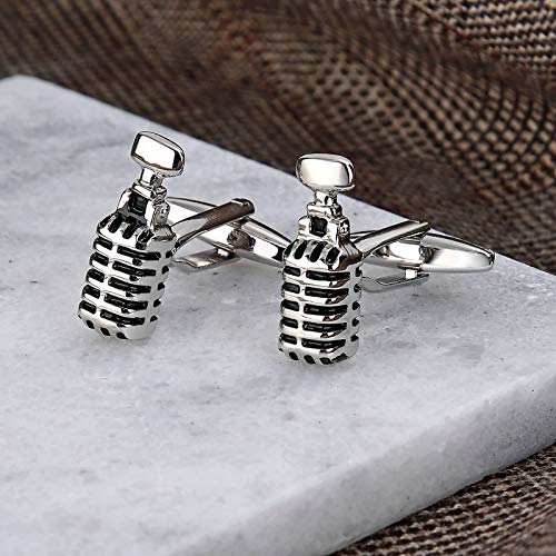 Daesar Gemelos Acero Inoxidable Gemelos Camisa Micrófono Gemelos para Hombre Plata Negro