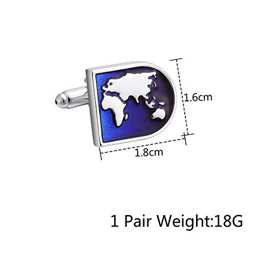 Daesar Gemelos Camisas Gemelos Camisa de Acero Inoxidable Hombre Mapa del Mundo con Brújula Azul