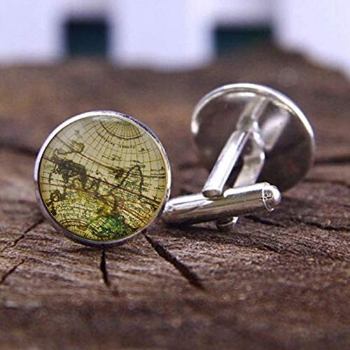 Daesar Gemelos Camisas Hombre Aleación Mapa del Mundo Gemelos Hombre Plata