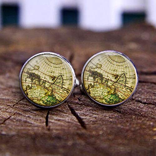 Daesar Gemelos Camisas Hombre Aleación Mapa del Mundo Gemelos Hombre Plata