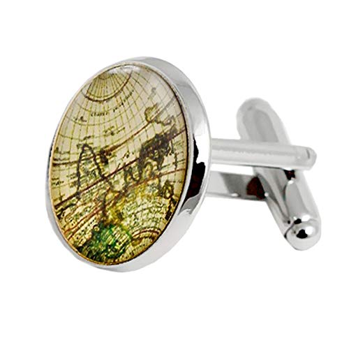 Daesar Gemelos Camisas Hombre Aleación Mapa del Mundo Gemelos Hombre Plata
