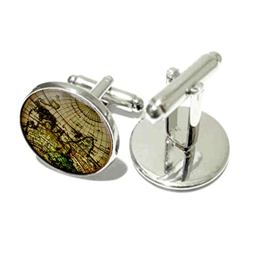 Daesar Gemelos Camisas Hombre Aleación Mapa del Mundo Gemelos Hombre Plata
