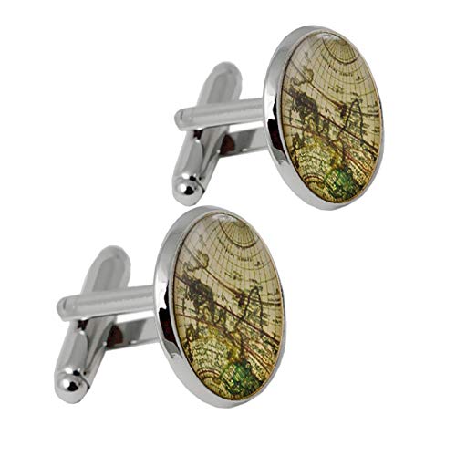 Daesar Gemelos Camisas Hombre Aleación Mapa del Mundo Gemelos Hombre Plata