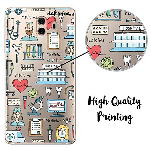 dakanna Funda para [Huawei Mate 10] Dibujo: Simbolos Medicina Enfermera Ambulancia Corazón Hospital, Carcasa de Gel Silicona Flexible [Fondo Transparente]