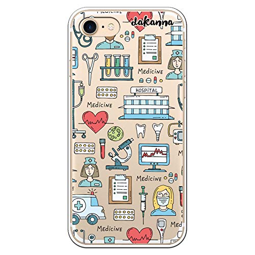 dakanna Funda para [iPhone 7 - iPhone 8] Dibujo: Simbolos Medicina Enfermera Ambulancia Corazón Hospital, Carcasa de Gel Silicona Flexible [Fondo Transparente]