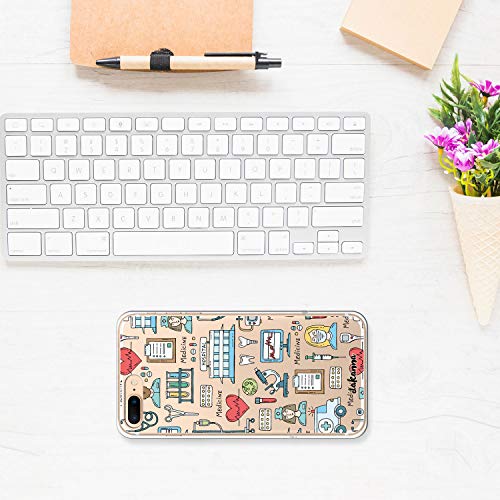 dakanna Funda para [iPhone 7 Plus - 8 Plus] Dibujo: Simbolos Medicina Enfermera Ambulancia Corazón Hospital, Carcasa de Gel Silicona Flexible [Fondo Transparente]