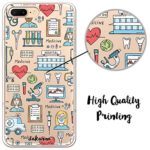 dakanna Funda para [iPhone 7 Plus - 8 Plus] Dibujo: Simbolos Medicina Enfermera Ambulancia Corazón Hospital, Carcasa de Gel Silicona Flexible [Fondo Transparente]