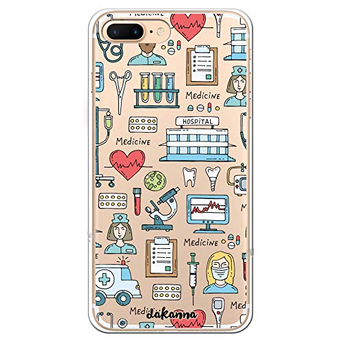dakanna Funda para [iPhone 7 Plus - 8 Plus] Dibujo: Simbolos Medicina Enfermera Ambulancia Corazón Hospital, Carcasa de Gel Silicona Flexible [Fondo Transparente]