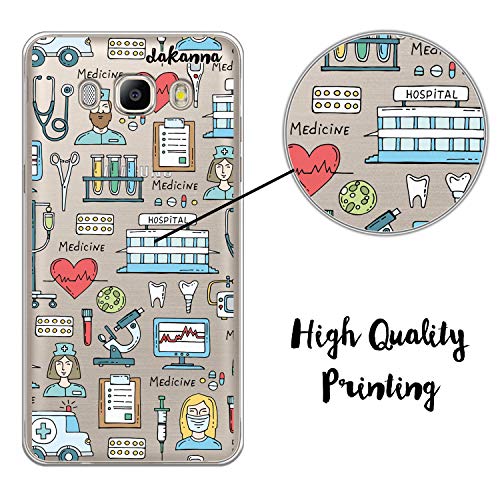 dakanna Funda para [Samsung Galaxy J5 2016] Dibujo: Simbolos Medicina Enfermera Ambulancia Corazón Hospital, Carcasa de Gel Silicona Flexible [Fondo Transparente]