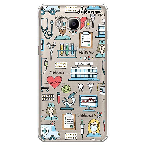 dakanna Funda para [Samsung Galaxy J5 2016] Dibujo: Simbolos Medicina Enfermera Ambulancia Corazón Hospital, Carcasa de Gel Silicona Flexible [Fondo Transparente]