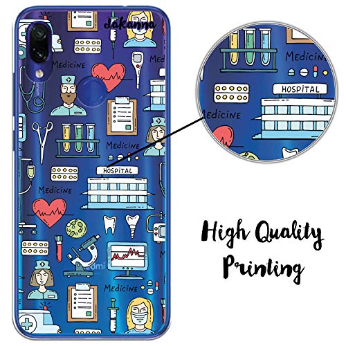 dakanna Funda para [Xiaomi Redmi Note 7] Dibujo: Simbolos Medicina Enfermera Ambulancia Corazón Hospital, Carcasa de Gel Silicona Flexible [Fondo Transparente]