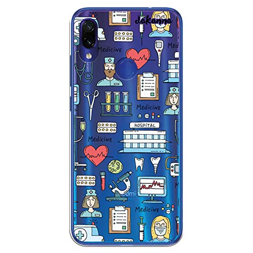dakanna Funda para [Xiaomi Redmi Note 7] Dibujo: Simbolos Medicina Enfermera Ambulancia Corazón Hospital, Carcasa de Gel Silicona Flexible [Fondo Transparente]
