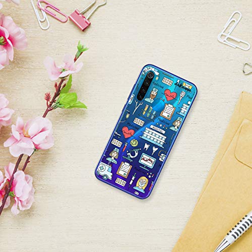 dakanna Funda para [Xiaomi Redmi Note 8] de Silicona Flexible, Dibujo Diseño [Simbolos Medicina Enfermera Ambulancia Corazón Hospital], Color [Fondo Transparente] Carcasa Case Cover de Gel TPU