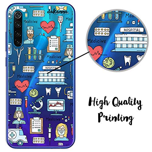 dakanna Funda para [Xiaomi Redmi Note 8] de Silicona Flexible, Dibujo Diseño [Simbolos Medicina Enfermera Ambulancia Corazón Hospital], Color [Fondo Transparente] Carcasa Case Cover de Gel TPU