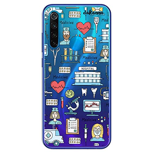 dakanna Funda para [Xiaomi Redmi Note 8] de Silicona Flexible, Dibujo Diseño [Simbolos Medicina Enfermera Ambulancia Corazón Hospital], Color [Fondo Transparente] Carcasa Case Cover de Gel TPU