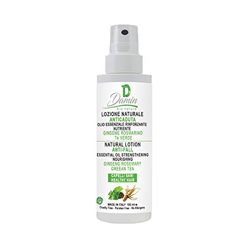 Damin Bio Nature Aceite Natural Anticaida para Cabello con Té Verde Ginseng y Romero - Serum Tratamiento Crecimiento previene la Caída Hombre y Mujer 100ml