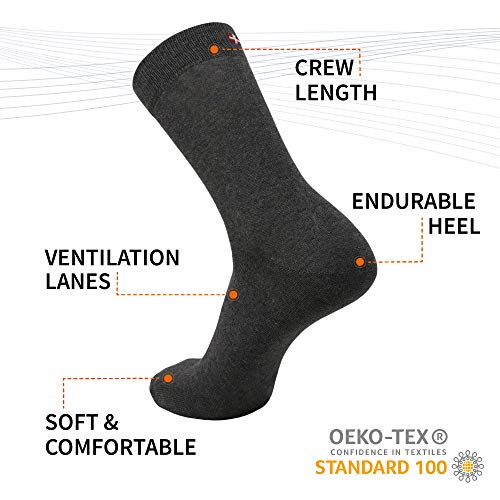 DANISH ENDURANCE 6 Pares Calcetines Clásicos de Algodón, para Hombre y Mujer, de Vestir, Cómodos, Transpirables, para el Uso Diario, Negro, Gris, Rojo (Multicolor: 4 x negro, 2 x gris, EU 43-47)