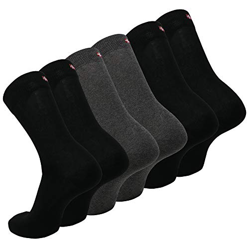 DANISH ENDURANCE 6 Pares Calcetines Clásicos de Algodón, para Hombre y Mujer, de Vestir, Cómodos, Transpirables, para el Uso Diario, Negro, Gris, Rojo (Multicolor: 4 x negro, 2 x gris, EU 43-47)