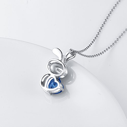 DAOCHONG S925 Colgante de conejo de corazón dulce con colgante de conejo, con corazón de amor azul, cadena de 18 pies