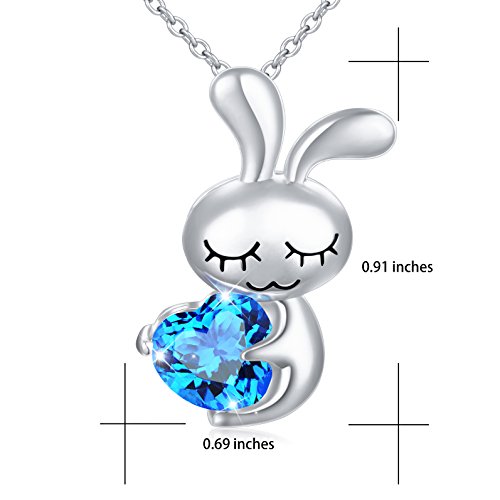 DAOCHONG S925 Colgante de conejo de corazón dulce con colgante de conejo, con corazón de amor azul, cadena de 18 pies