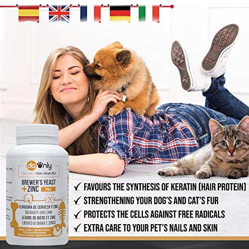 DAONLY Levadura de Cerveza + Zinc + Vitamina E para Perros y Gatos. Suplemento Nutricional para el Pelo, la Piel y Las Uñas de tu Mascota. Fuente Natural de vitaminas B.