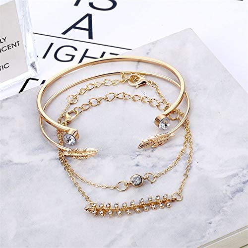 DASHUAIGE Pulsera 4 Unids/Set Moda Mujer Cristal Hojas Cadena Geométrica Conjunto De Pulsera De Oro Joyería De La Vendimia