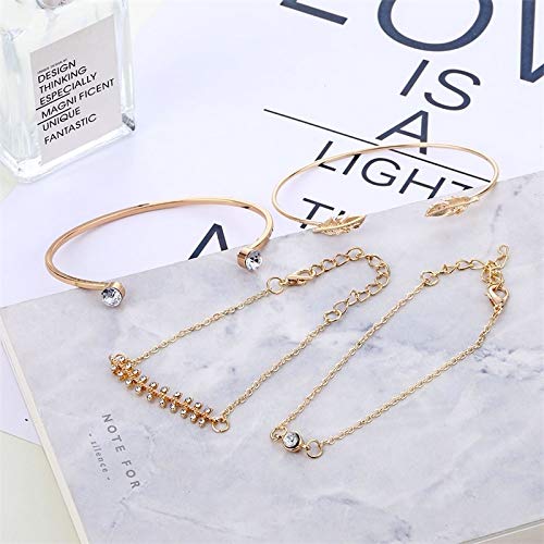 DASHUAIGE Pulsera 4 Unids/Set Moda Mujer Cristal Hojas Cadena Geométrica Conjunto De Pulsera De Oro Joyería De La Vendimia