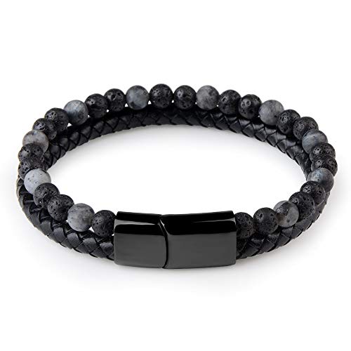 DASHUAIGE Pulsera Moda Hombre Joyería Pulsera De Cuero De Piedra Natural Negro Acero Inoxidable Cierre Magnético Pulsera De Cuentas De Ojo De Tigre Hombres