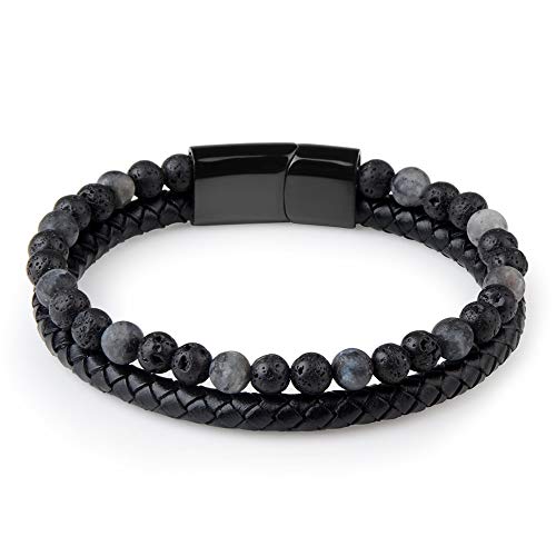 DASHUAIGE Pulsera Moda Hombre Joyería Pulsera De Cuero De Piedra Natural Negro Acero Inoxidable Cierre Magnético Pulsera De Cuentas De Ojo De Tigre Hombres