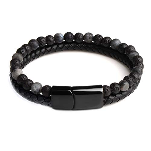 DASHUAIGE Pulsera Moda Hombre Joyería Pulsera De Cuero De Piedra Natural Negro Acero Inoxidable Cierre Magnético Pulsera De Cuentas De Ojo De Tigre Hombres