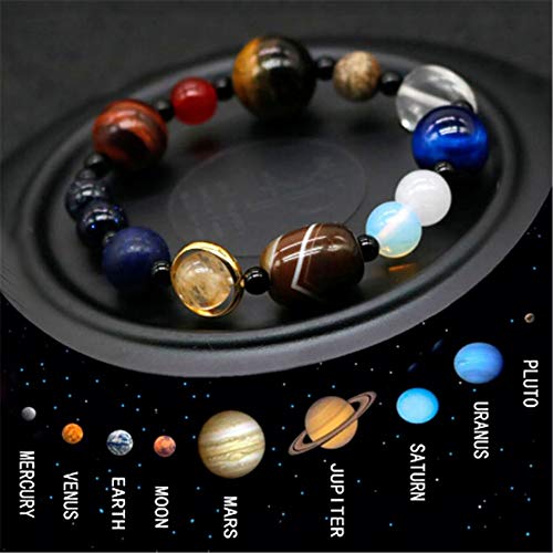 DASHUAIGE Pulsera Pulsera De Cuentas De Piedra De Cristal Natural Universo Ocho Plantas Galaxy Sistema Solar Pulseras para Hombres O Mujeres
