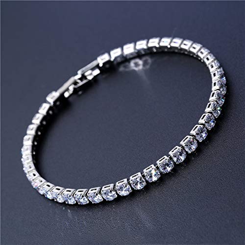 DASHUAIGE Pulsera Pulseras De Tenis De Circonio Cúbico De 4 Mm Pulsera De Cristal con Cadena De Boda para Mujeres Hombres Pulsera De Plata Y Oro Joyas