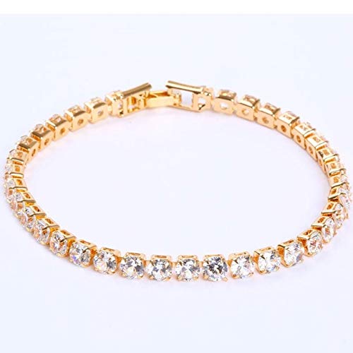 DASHUAIGE Pulsera Pulseras De Tenis De Circonio Cúbico De 4 Mm Pulsera De Cristal con Cadena De Boda para Mujeres Hombres Pulsera De Plata Y Oro Joyas