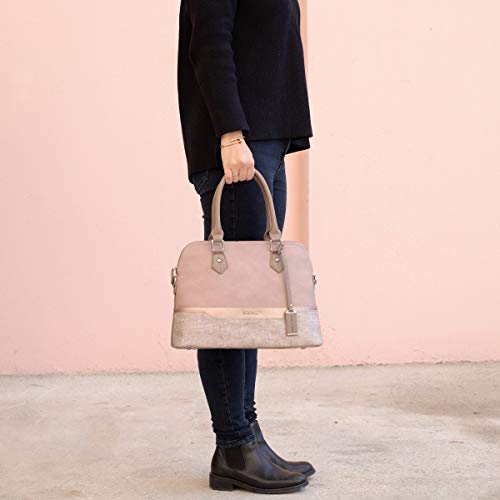 David Jones - Bolso de Mano Bugatti Mujer - Bolso Bandolera Hombro Cuero PU - Tote Mensajero Señora Multicolor Rayas PU - Shopper Mediano Bolera Piel - Satchel Moda Trabajo Diario Vida - Nude Rosa