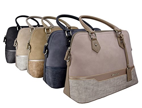 David Jones - Bolso de Mano Bugatti Mujer - Bolso Bandolera Hombro Cuero PU - Tote Mensajero Señora Multicolor Rayas PU - Shopper Mediano Bolera Piel - Satchel Moda Trabajo Diario Vida - Nude Rosa