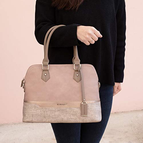 David Jones - Bolso de Mano Bugatti Mujer - Bolso Bandolera Hombro Cuero PU - Tote Mensajero Señora Multicolor Rayas PU - Shopper Mediano Bolera Piel - Satchel Moda Trabajo Diario Vida - Nude Rosa