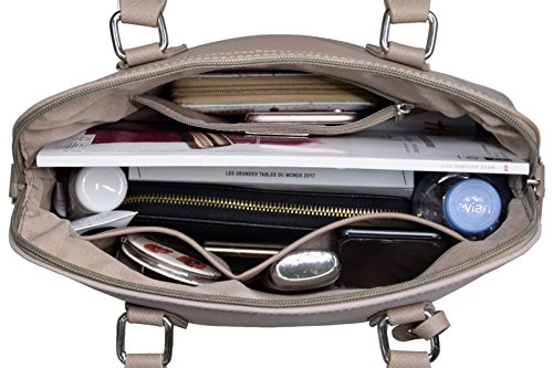 David Jones - Bolso de Mano Bugatti Mujer - Bolso Bandolera Hombro Cuero PU - Tote Mensajero Señora Multicolor Rayas PU - Shopper Mediano Bolera Piel - Satchel Moda Trabajo Diario Vida - Nude Rosa