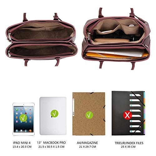 David Jones - Bolso de Mano Grande Mujer - Shopper Tote Bag Señora Trabajo Negocios Cuero Genuino PU - Bolsos Hombro Bandolera Piel Múltiples Bolsillos - Maletín Satchel Oficina Elegante - Rojo