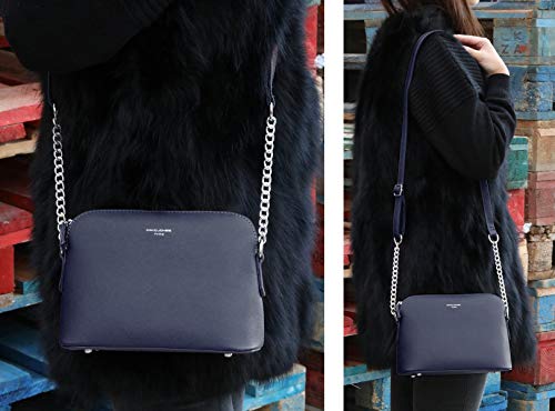David Jones - Pequeño Bolso Bandolera Cadena Mujer - Bolsos de Hombro Cruzado Cuero PU - Mensajero Crossbody Bag - Bolso Mano Zip Embrague Clutch Pochette Noche Trabajo Moda Diario Vida - Azul
