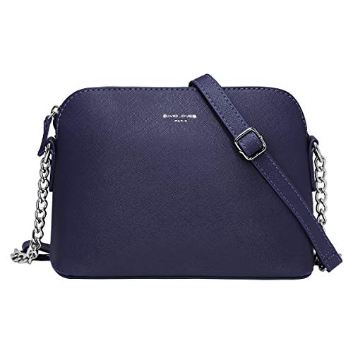 David Jones - Pequeño Bolso Bandolera Cadena Mujer - Bolsos de Hombro Cruzado Cuero PU - Mensajero Crossbody Bag - Bolso Mano Zip Embrague Clutch Pochette Noche Trabajo Moda Diario Vida - Azul