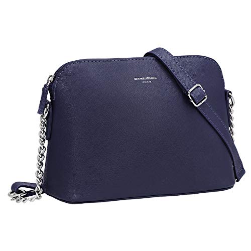 David Jones - Pequeño Bolso Bandolera Cadena Mujer - Bolsos de Hombro Cruzado Cuero PU - Mensajero Crossbody Bag - Bolso Mano Zip Embrague Clutch Pochette Noche Trabajo Moda Diario Vida - Azul