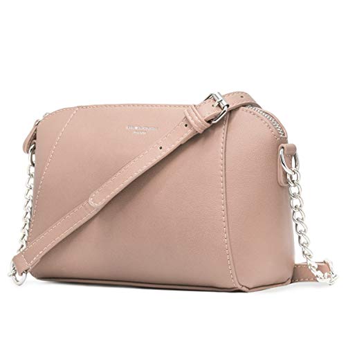 David Jones - Pequeño Bolso Bandolera Mujer - Bolsos de Hombro Cruzados Cadena Cuero PU - Mensajero Clutch Embrague Noche - Messenger Crossbody Bag - Pochette Piel Cremallera Elegante - Rosa Claro