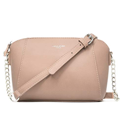 David Jones - Pequeño Bolso Bandolera Mujer - Bolsos de Hombro Cruzados Cadena Cuero PU - Mensajero Clutch Embrague Noche - Messenger Crossbody Bag - Pochette Piel Cremallera Elegante - Rosa Claro